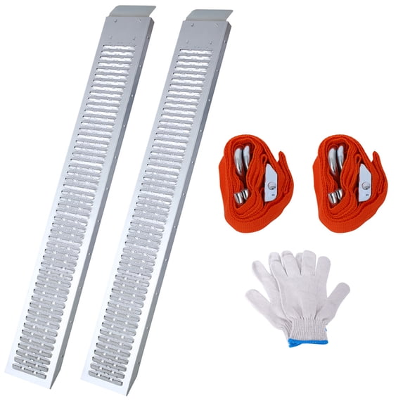 Kojooin 2 PCS 74" L Loading Ramps, 960lbs Capacity Steel Ramps With 2Pcs Tie Straps, 1 Pair Gloves For Loading Pickup Trucks, Motorcycle, Dirt Bike, Lawn Mower, ATV, Bicycle