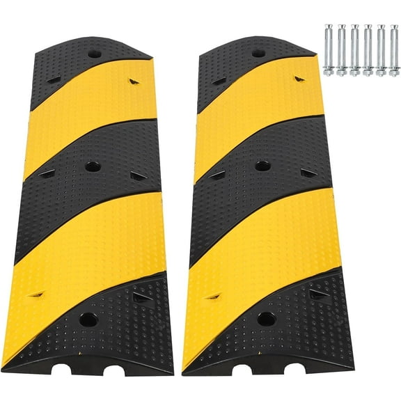 Kojooin 2-Pack Heavy Duty Rubber Speed Bumps – Portable Modular Speed Bump with 2 Channels for Roads, Driveways, Concrete, Asphalt, Gravel