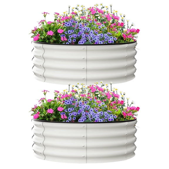 Kojooin 2 - Pack Round Galvanized Raised Garden Bed - 2FT/3FT/4FT Sizes - Outdoor Flower & Vegetable Bed - Heavy - Duty & Open - Bottom Design