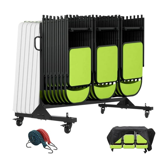 Kojooin 2-Tier Folding Chair Cart – Heavy Duty Metal Storage Dolly for Folding Chair Transport & Organization