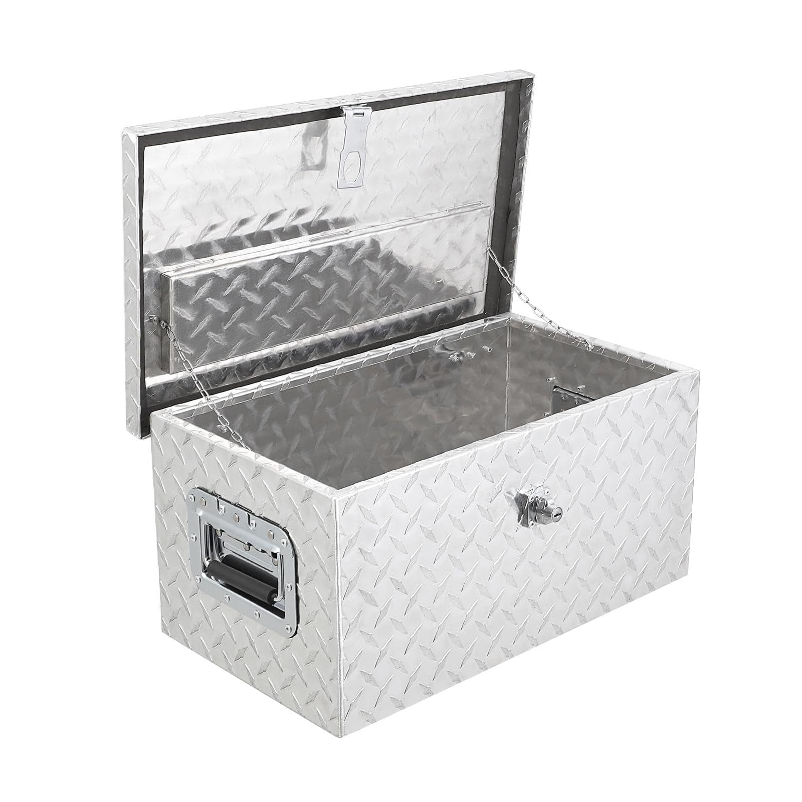 Kojooin Aluminum Tool Box, 20 Inch Diamond Plate Storage Box with Lock, Gas Strut Lid and Weatherproof Seal