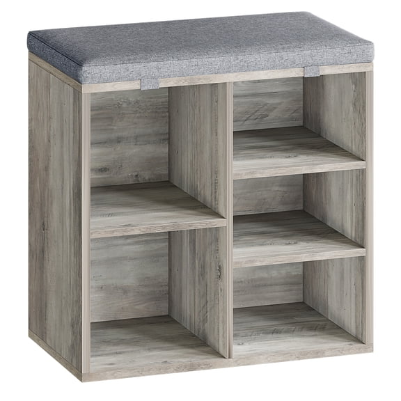 Kojooin 20" Shoe Bench with 5 Cubbies Organizer, Wooden Shoe Rack Bench with Foam Padded Seat Cushion and Side Pocket for Entryway Bedroom Living Room Dorm