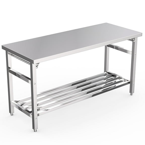 Kojooin 24 x 60 Inch Stainless Steel Worktable, Folding Commercial Prep Table with Adjustable Shelf for Hotel Kitchen