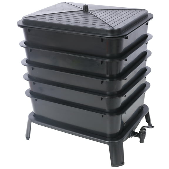 Kojooin 3-5 Layer Worm Compost Bin, Easy Setup 20-65L Worm Composter Worm Farm Kit, Multiple Layer Worm Compost Bin With Accessories For Recycling Food Wastes