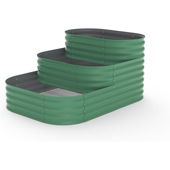 Kojooin 3-In-1 Tiered Raised Garden Bed: Galvanized Oval Planter for Vegetables, Herbs, and Flowers