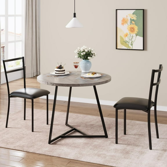 Kojooin 3-Piece Round Dining Table Set – Marble Top Table with 2 Chairs, Modern Circle Dining Set for Apartment, Kitchen, Small Space