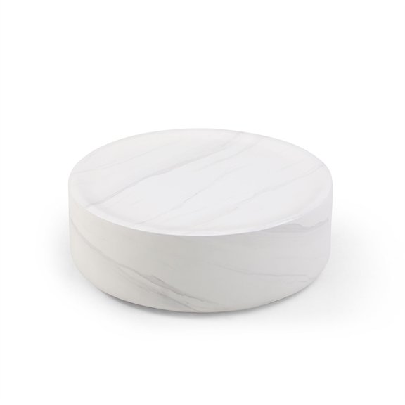 Kojooin 31.49" Round Coffee Table, Fiberglass Round Modern Industrial Drum Coffee Table, Unique Circle Center Table, No Need Assembly, For Home Office Living Room