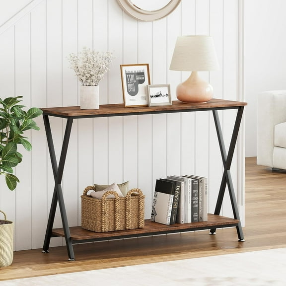 Kojooin 33.5” Narrow Long Console Table for Hallway or Living Room – X-Frame Stability, MDF Wood, and Metal Construction