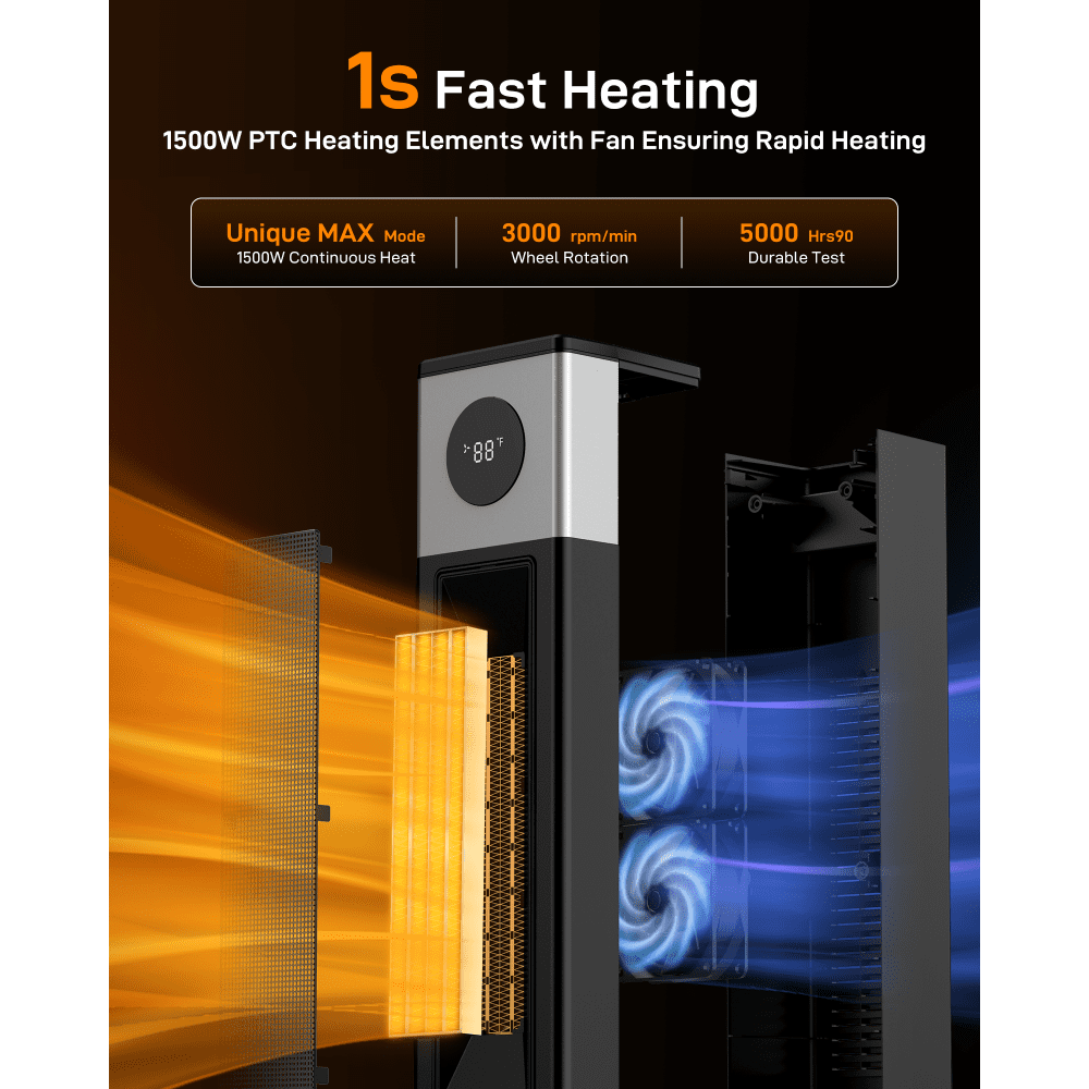 Kojooin 33" Space Heater for Large Room, Tower Heater for Indoor Use ...