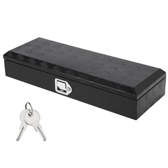 Kojooin 34 Inch Truck Bed Tool Box, Aluminum Diamond Plate ToolBox for Pick Up Truck RV Trailer, Trailer Toolboxs Storage With Lock and Keys, Side Handle, Black