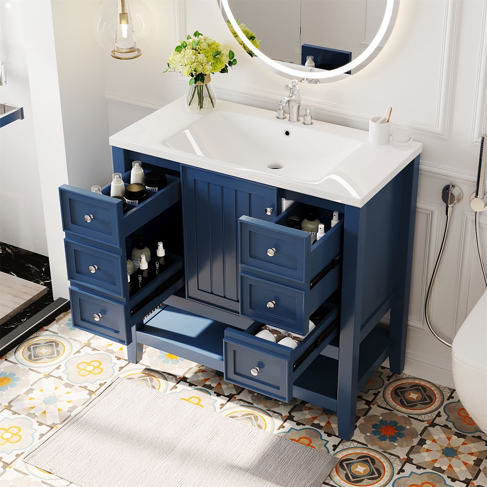 Kojooin 36" Freestanding Bathroom Cabinet with Undermount Ceramic Sink ...