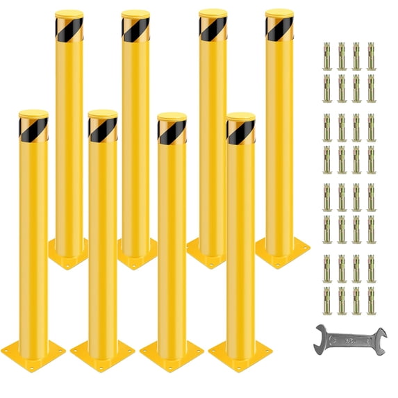 Kojooin 4-Pack Steel Parking Bollards – Safety Barrier Poles for Traffic Control, Driveway Protection & Crowd Management