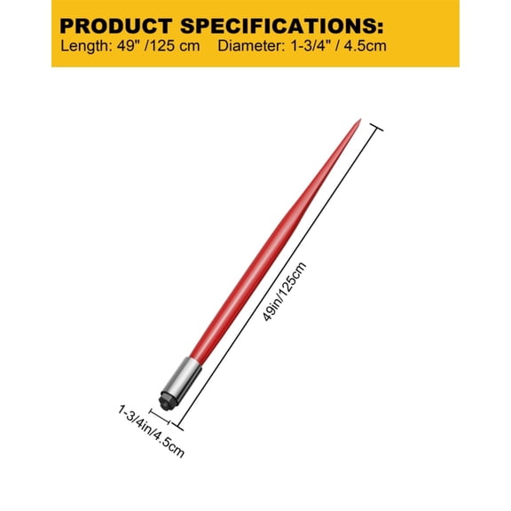 Kojooin 49" Hay Spear, Bale Spear, 4,500 Lbs Capacity, Heavy Duty, Quick Attach, Square Bale Spear, Hay Spike, with Hex Nut & Sleeve, for Buckets, Tractors, Loaders