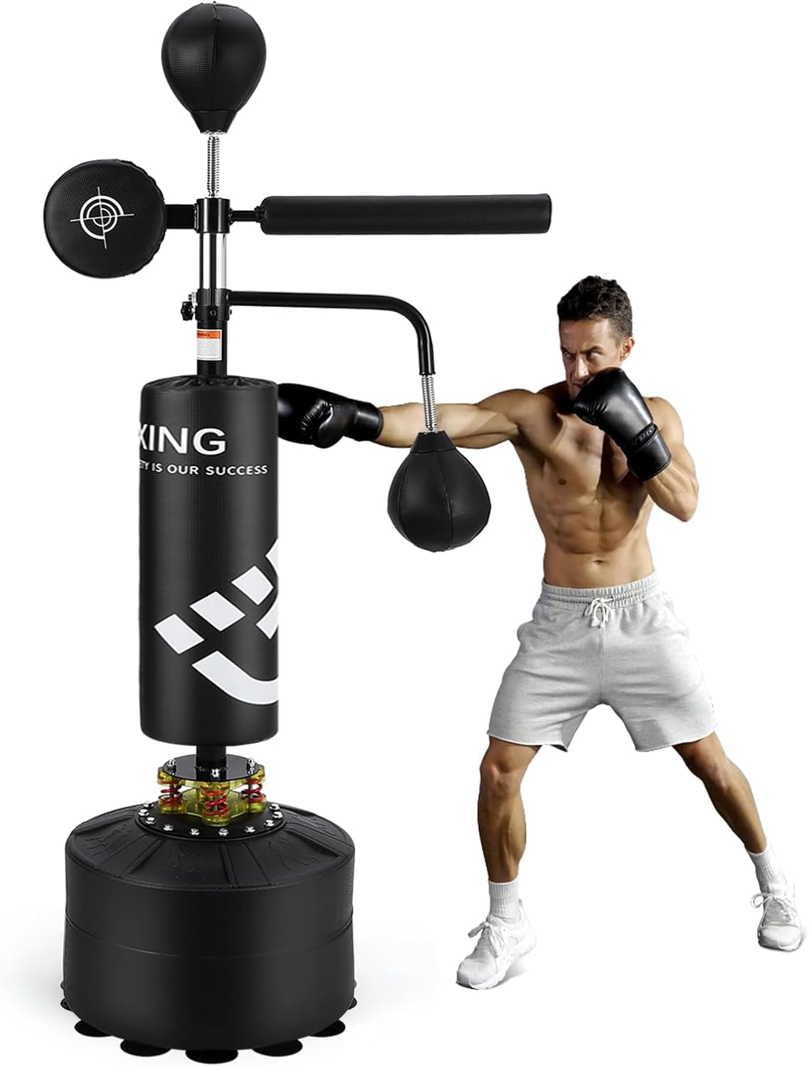Kojooin 5-In-1 Punching Bag with Stand, Suitable for Adults and Children, Heavy-Duty Independent Punching Bag with Relaxation Bar, Speed Ball and Striking Targe-t, Kicking Bag, Height Adjustable