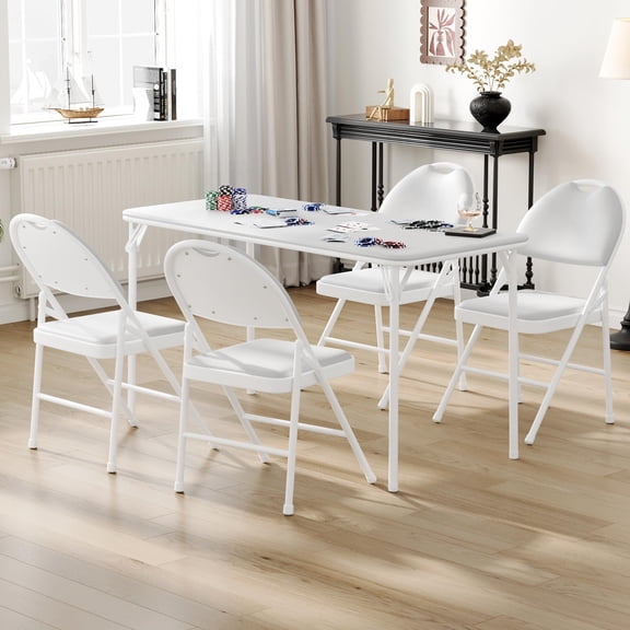 Kojooin 5 Piece Folding Table and Chair Set, Portable Cushioned Card Table Set for Dining, Camping, Office or Party