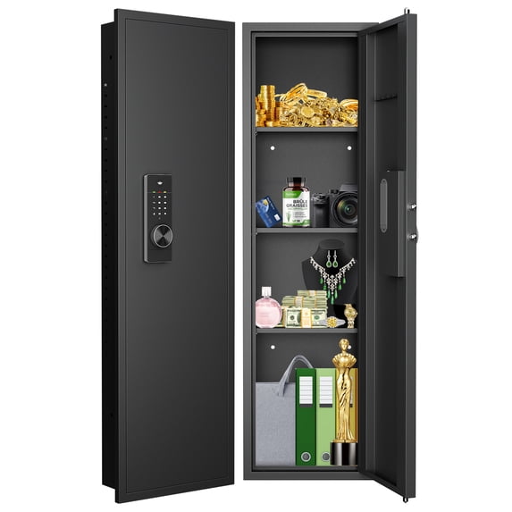 Kojooin 53.15" Wall Safe Between The Studs, Hidden Electronic Safe Deposit Box With Dual Alarm Function & Adjustable Shelves For Business Cash Drops Home Safety
