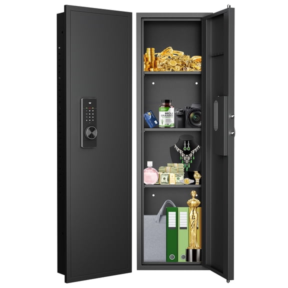 Kojooin 53.15" Wall Safe Between The Studs, Hidden Electronic Safe Deposit Box With Dual Alarm Function & Adjustable Shelves For Business Cash Drops Home Safety