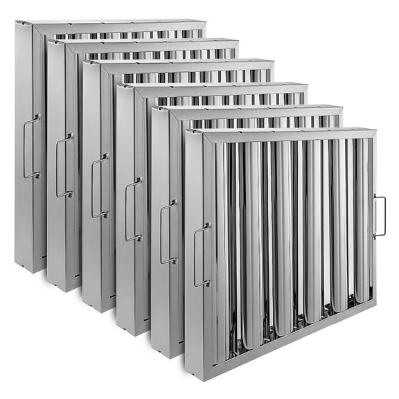 Kojooin 6-Pack Commercial Range Hood Filters, Baffle-Type Grease Filters, 5-Slot Design, Suitable for Restaurant Exhaust Systems, Easy To Clean and Dishwasher Safe, Universal Replacement Pack