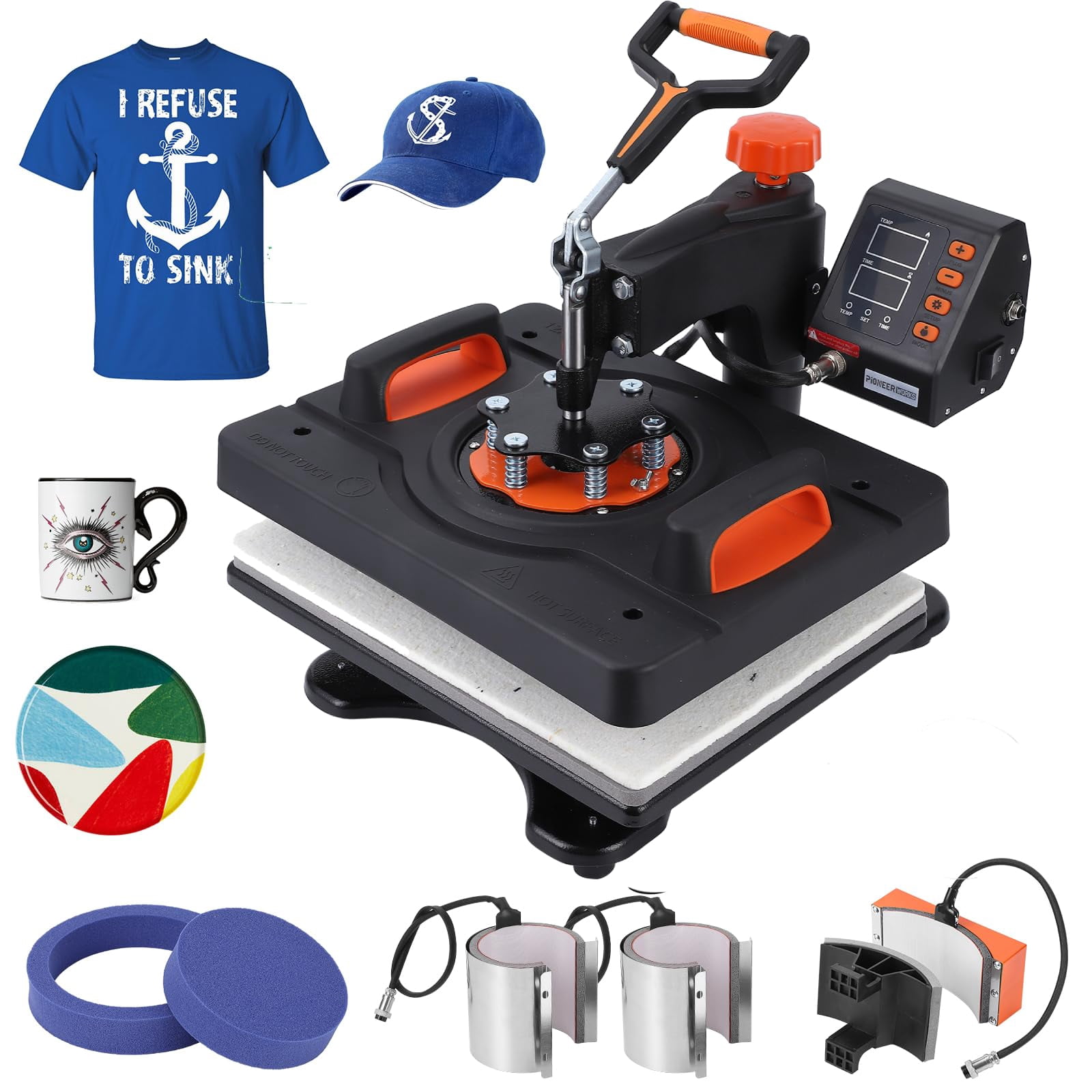 Kojooin 6 in 1 Heat Press Machine, 12 x 15 Inch 360 Degree Swing Away Digital Sublimation Press for Shirts, Mugs and Hats
