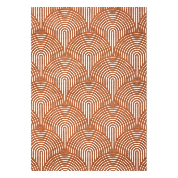 Kojooin 6x9 FT Modern Washable Area Rug,Arch Striped Rug Soft Rug Non Slip Carpet,Stain Resistant Office Rug,Orange