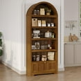 thumbnail image 1 of Kojooin 72" Arched Bookshelf with Storage Drawer, Modern 6-Tier Wood Display Cabinet with Open Shelves and Bottom Drawer, Curved Cabinet Door for Living Room, Dining Room, Kitchen, 1 of 8
