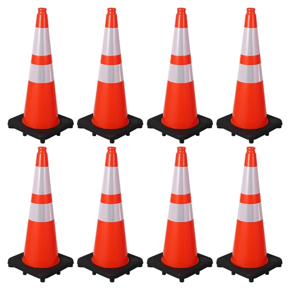 Kojooin 8 Pack Foldable Traffic Cones, Pop Up Reflective Safety Cones with 2 High Visibility Strips for Parking, Roads and Worksites