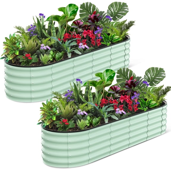 Kojooin 8x2x1.5ft Large Outdoor Planter Boxes Kit, Galvanized Steel Raised Garden Bed with Open-Ended Base Design, Elevated Planter for Outdoor Plants, Durable Raised Bed for Gardening Green