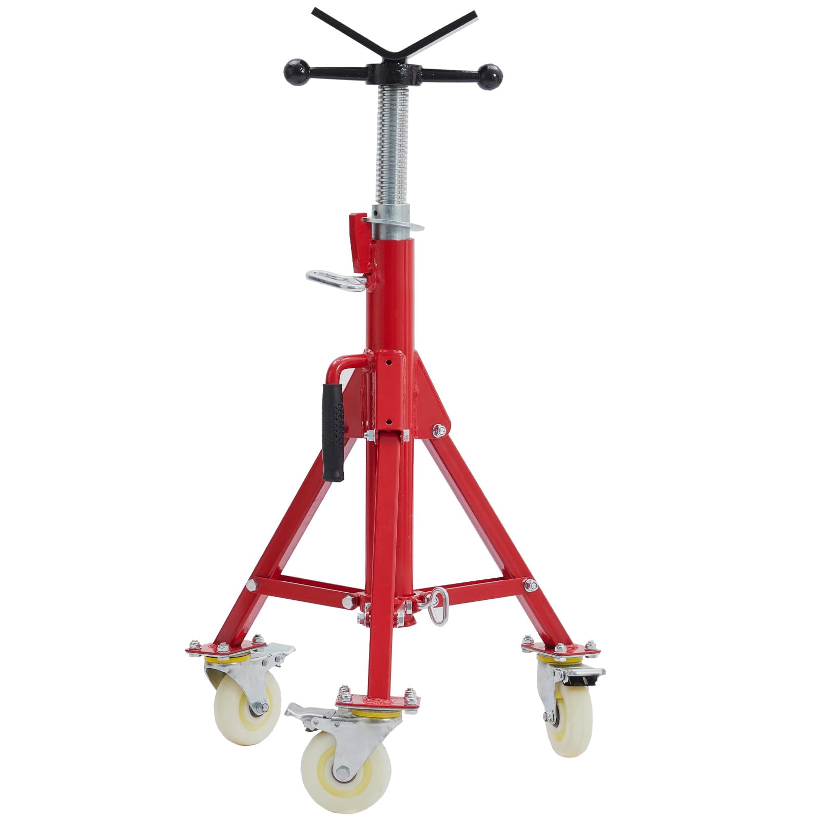 Kojooin Adjustable V-Head Pipe Jack Stand with Casters – 2500lb Capacity, 28-52" Height, Fits 1/8"-12" Pipes, Heavy Duty Folding Steel Legs