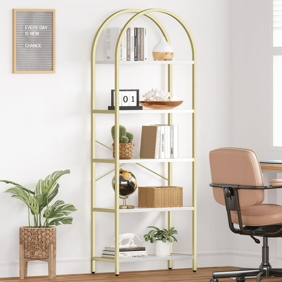 Kojooin Arched Bookshelf 5 Tier Bookcase Display Racks Tall Bookshelves Modern Storage Rack Shelf Large Wood Book Shelf for Bedroom, Living Room, Home Office