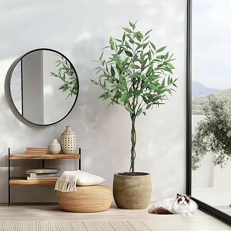 Kojooin Artificial Tree Plant Eucalyptus Tree 60 inches Tall,Modern Large Fake Plant Decor in Pot for Indoor Outdoor,Green