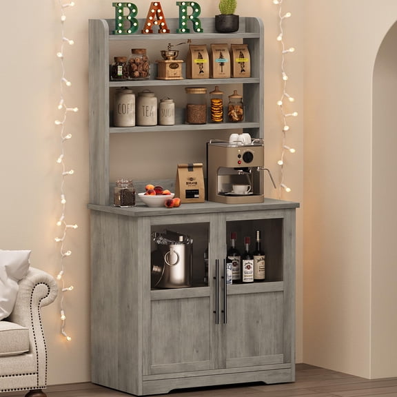 Kojooin Bakers Rack with Storage, Microwave Oven Stand Pantry Hutch with Door, Tall Versatile Storage Shelf with Thick Tabletop, Coffee Bar for Dining Room