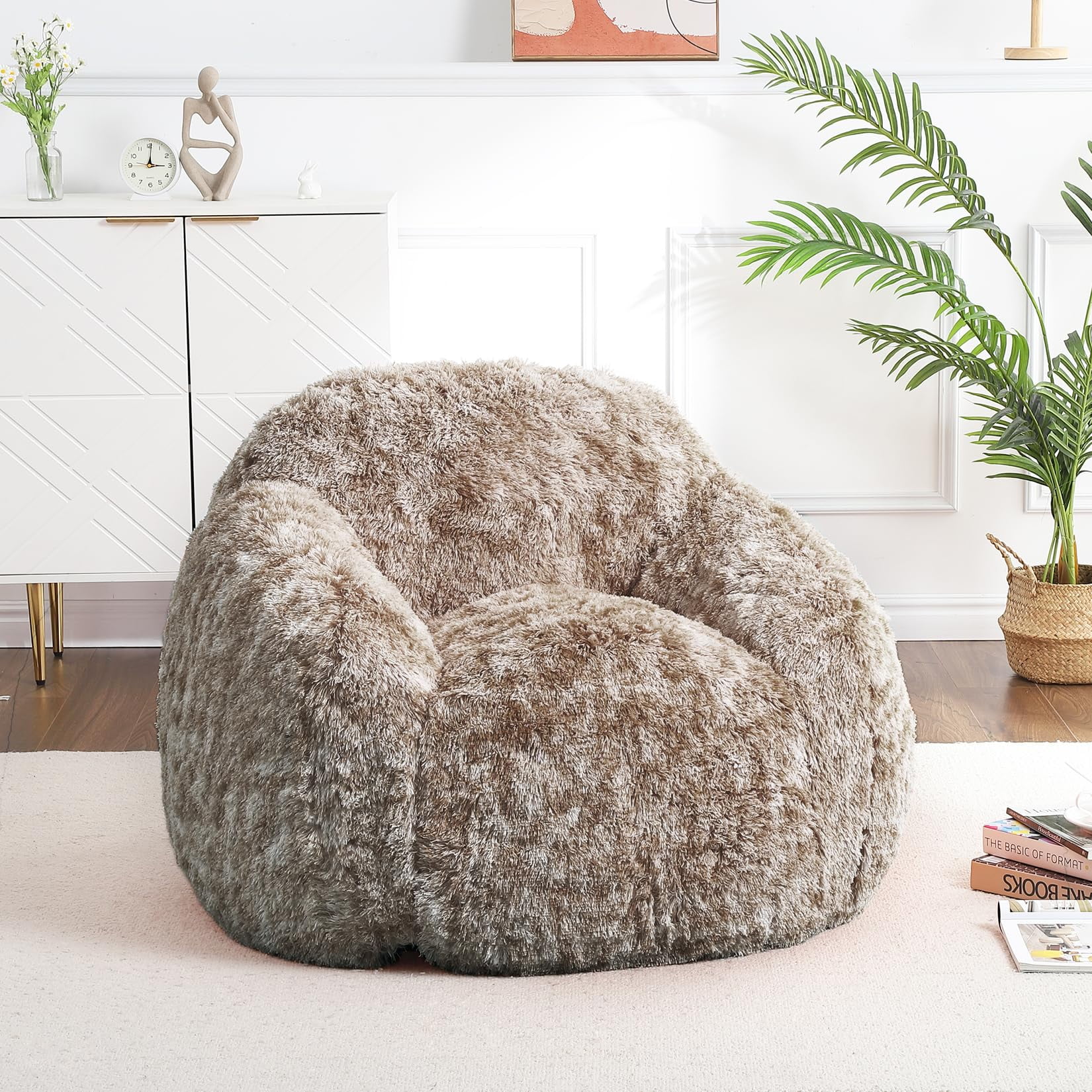 Kojooin Bean Bag Chair, Faux Fur Bean Bag Chairs for Adults, Kids Bean Bag Couch with Armrest, Soft Foam Filled Fluffy Couch Lazy Sofa Chair for Reading Gaming