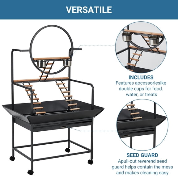 Kojooin Bird Cage, Parakeet Budgie Cage, Large Wrought Iron Feeding Bird Cage with Rolling Stand and Detachable Tray for Mid-Sized Parrots Cockatiels Conures Parakeets