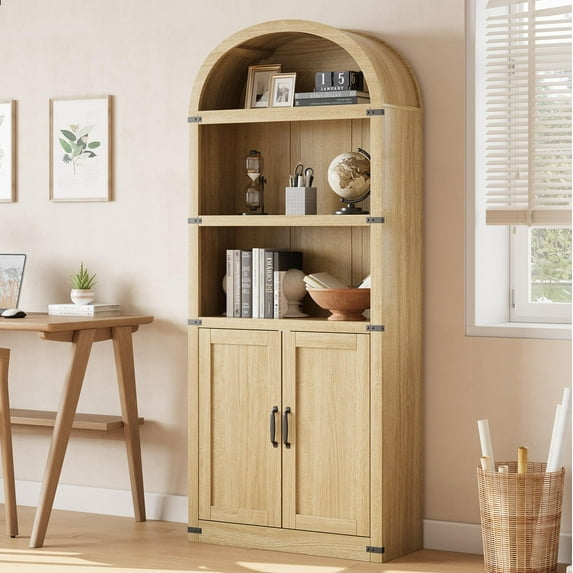 Kojooin Bookcase 5 Shelf Arched Bookshelf 71.65in Tall Bookcase Farmhouse Display Storage Rack Wooden Bookshelves for Home Office, Living Room