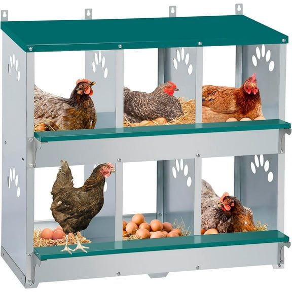 Kojooin Chicken Nesting Box,6 Compartment Nesting Box,6 Room Metal Nesting Boxes for Chicken,Green