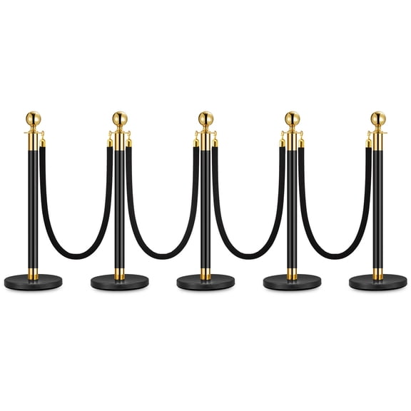 Kojooin Crowd Control Stanchion Set with Black vel-vet Rope, Polished Stainless Steel Barrier Posts for VIP Queue