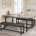 thumbnail image 1 of Kojooin Dining Table Set for 4-6, 63" Extendable Rustic Gray Dining Table with 2 Upholstered Benches, 1 of 8