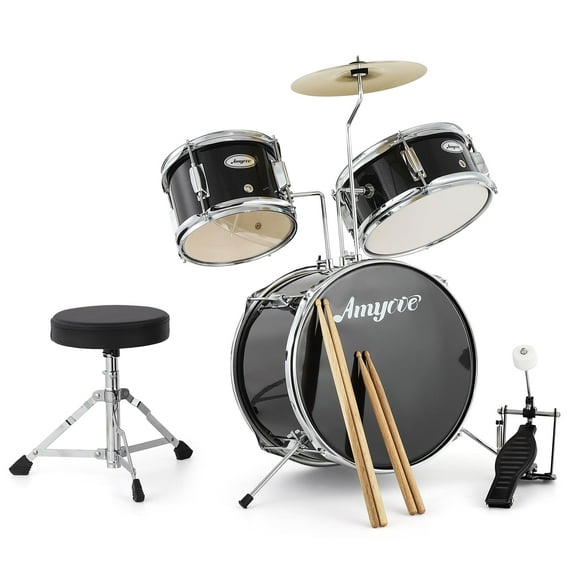 Kojooin Drum Set for Beginners, Drum Kit 3-Piece, Drum Set with 10" Cymbal, Bass Drum, Stool, Drumsticks, Pedal