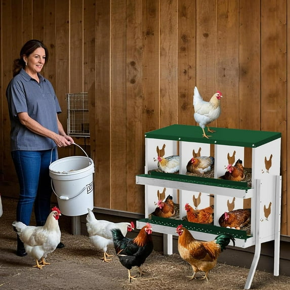 Kojooin Durable Metal Chicken Nesting Boxes - Versatile Wall Mount or Free Standing, Green _6 Compartment (With Legs)