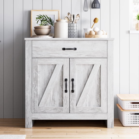 Kojooin Farmhouse-Style Kitchen Storage Cabinets with Drawers and Adjustable Shelves, Freestanding Microwave Rack/Sideboard, Rustic Wooden Storage Cabinets Suitable for Kitchens and Dining Rooms