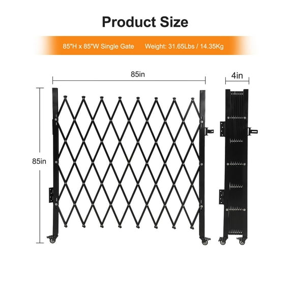 Kojooin Flexible Folding Door Gate - Versatile Aluminum Security Barrier with Rolling Casters