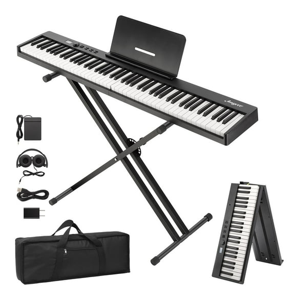 Kojooin Folding Piano Keyboard,Full Size 88 Key Semi Weighted Keyboards Electric Piano,Portable Keyboard Digital Piano with Stand,Sustain Pedal,Headphones,Handbag,Bluetooth,USB MIDI for Beginner