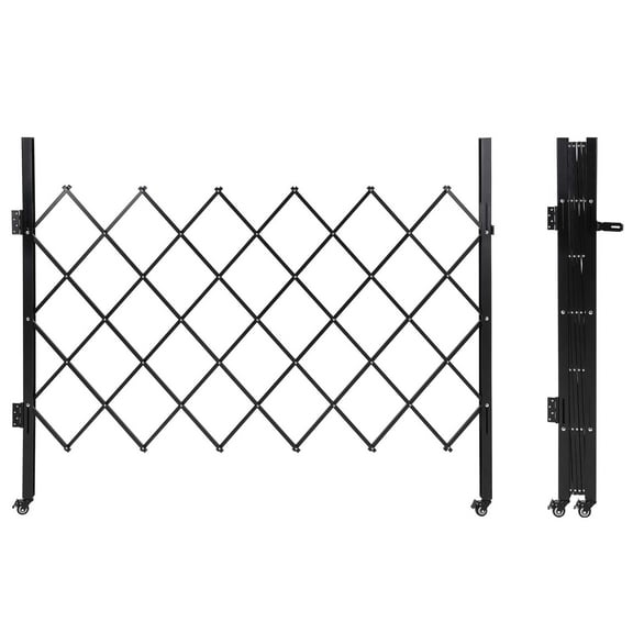 Kojooin Folding Security Scissor Gate – 61”H x 71”W Steel Accordion Door with 360° Rolling Wheels & Padlock Slot, Black