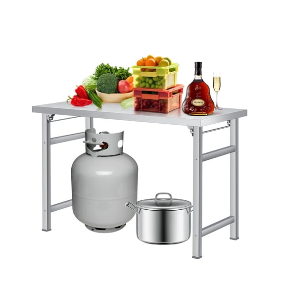 Kojooin Folding Stainless Steel Worktable, NSF Commercial Prep Table with 520 Lb Shelf Capacity for Kitchen or Warehouse