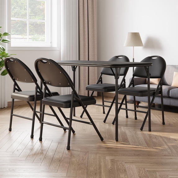 Kojooin Folding Table and Chairs Set of 5,Portable Card Table and Chairs,Padded Table & Chair Dining Set for Picnic, Event, Training,Indoor and Outdoor
