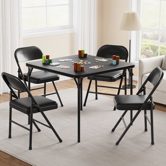 Kojooin Folding Table and Chair Set (5 Pieces): 33.6-Inch Portable Square Folding Card Table and 4 Chairs