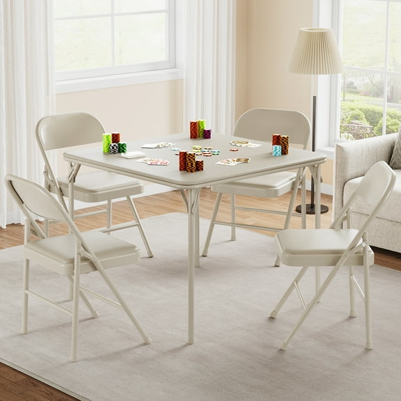 Kojooin Folding Table and Chair Set (5 Pieces): 33.6-Inch Portable Square Folding Card Table and 4 Chairs