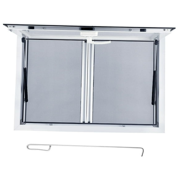 Kojooin Food Truck Service Window – Aluminum Concession Window with Awning Door & 2 Horizontal Sliding Screen Windows