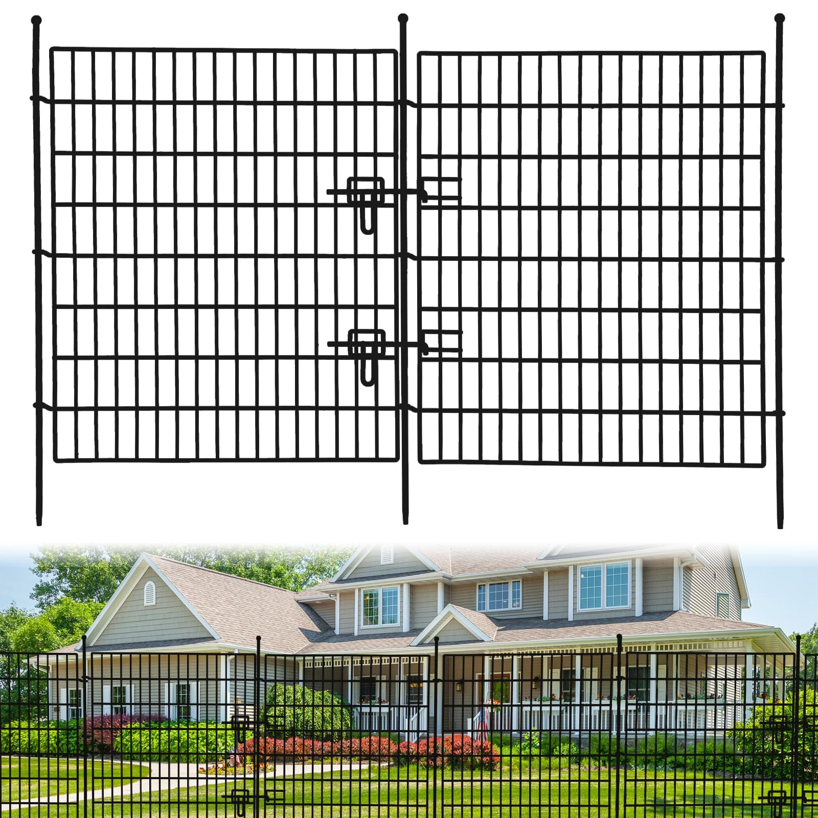 Kojooin Garden Fence,15 Panels No Dig Decorative Fence with Gate for Outdoor,Yard, Patio,32 in(H) X 36 Ft(L) Animal Barrier Rustproof Metal Wire Panel,Temporary Dog Fence