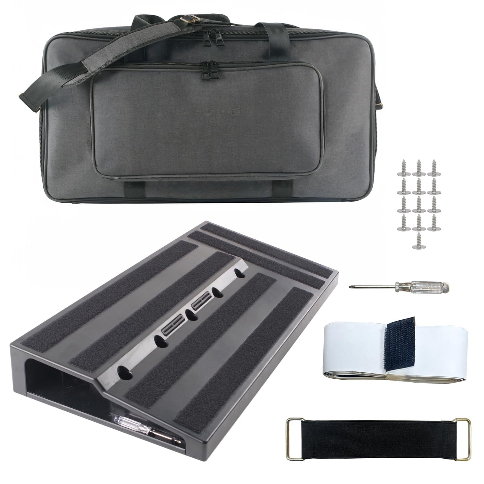 Kojooin Guitar Pedal Board, 22 x 11 Inch Aluminum Effects Board with Carry Bag, Cables and Hook Tape for Stage or Studio